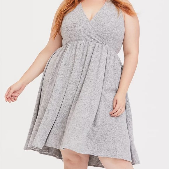 Torrid US 0X Super Soft Plush Light Grey Surplice Skater Dress